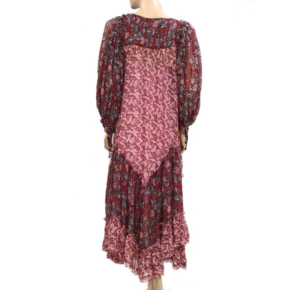 Free People Estelle Chiffon Maxi Dress Buttondown Printed Ruffle Flowy S 280250 - Picture 11 of 14